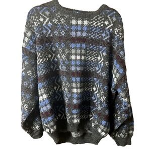 A. Gold & Sons Grey Blue Maroon Geometric Crewneck Sweater Sz XL Oversized